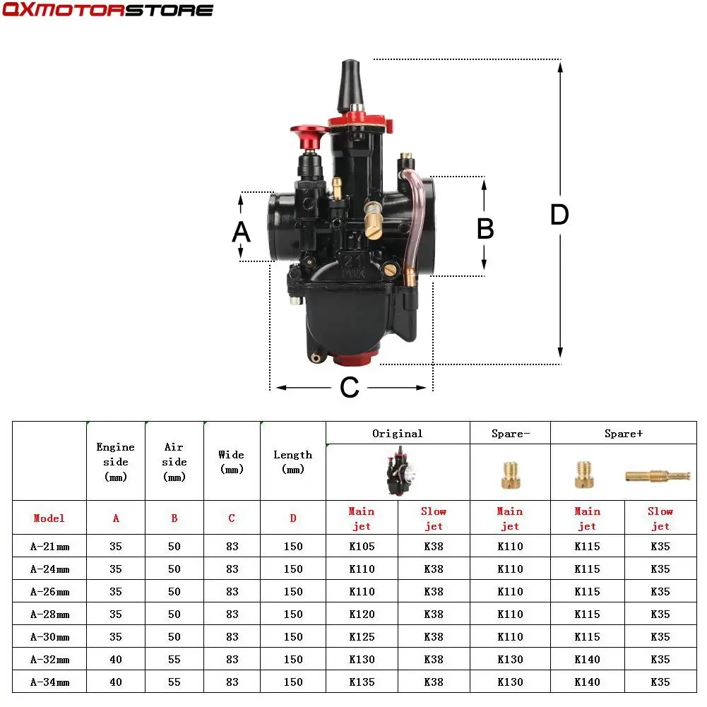 Universal PWK Carburetor 21 24 26 28 30 32 34 2T 4T 70cc to 350cc Motorcycle With Power Jet For Yamaha For Mikuni Koso ATV