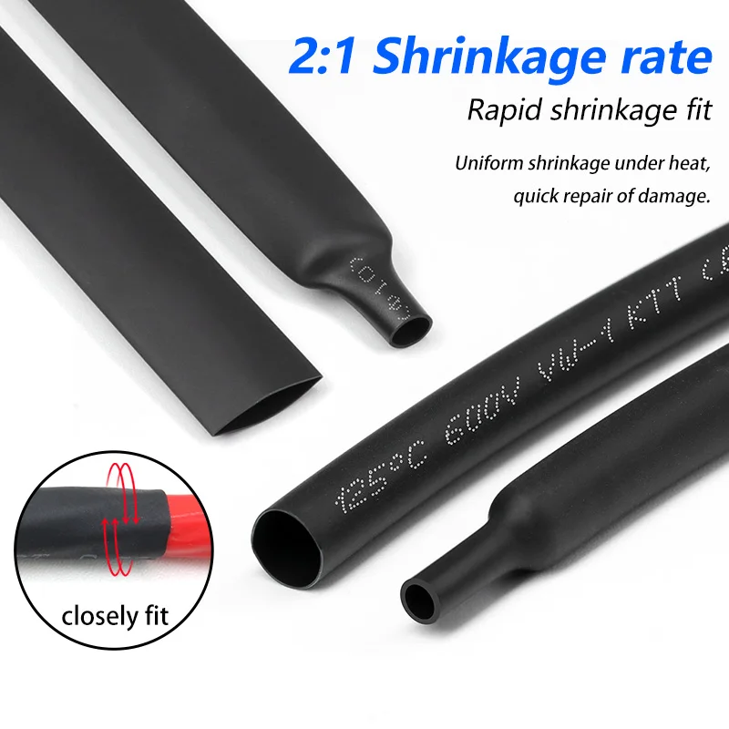 2m Heat Shrink Tube 12 Colors Diameter 7 8 9 10 12 15 20 25 30 35 40 50 mm 2:1 Shrinkage Ratio Polyolefin Insulated Cable Sleeve