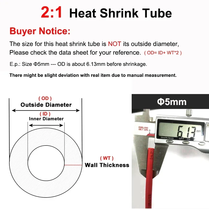 2m Heat Shrink Tube 12 Colors Diameter 7 8 9 10 12 15 20 25 30 35 40 50 mm 2:1 Shrinkage Ratio Polyolefin Insulated Cable Sleeve