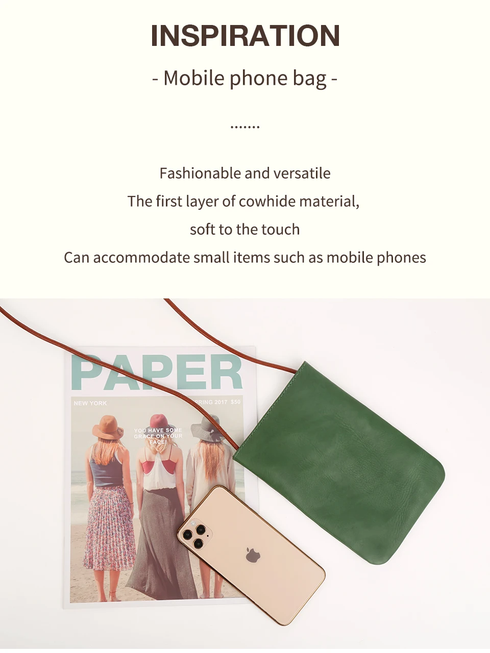 JOGUJOS Genuine Leather Women Shoulder Crossbody Bags Small Handbag Ladies CellPhone Bag Simple Style Messenger Bag Phone Pouch