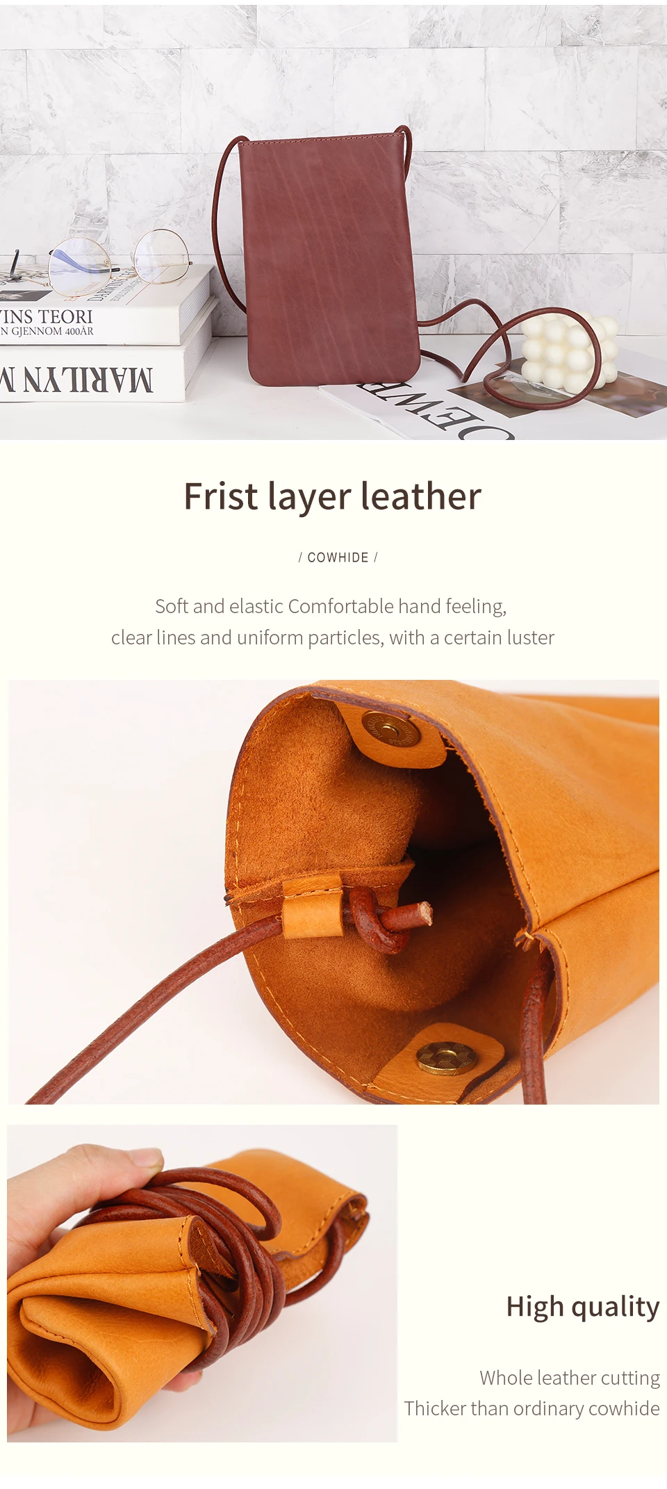 JOGUJOS Genuine Leather Women Shoulder Crossbody Bags Small Handbag Ladies CellPhone Bag Simple Style Messenger Bag Phone Pouch