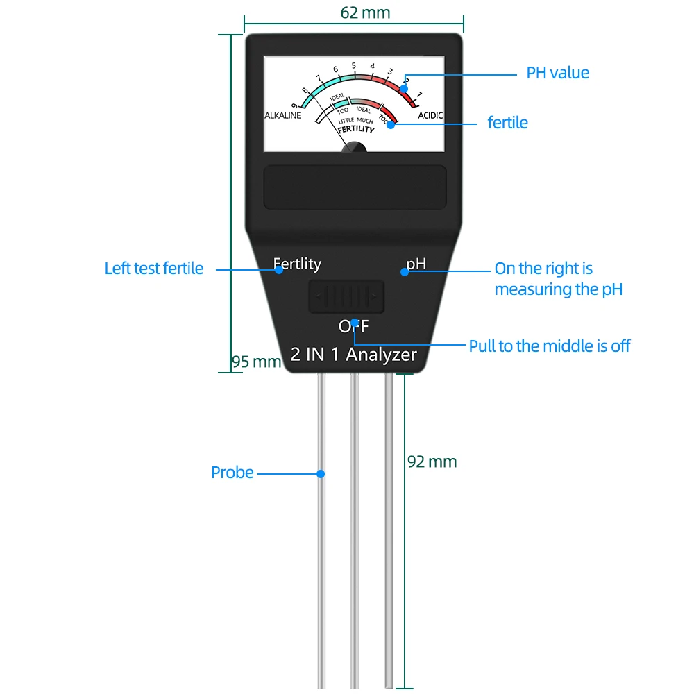 2 in 1 / 4 in 1 Soil Moisture PH Meter Acidity Humidity Tester Metal Sensor Probe 3~8 PH Hygrometer for Planting Garden Garden T