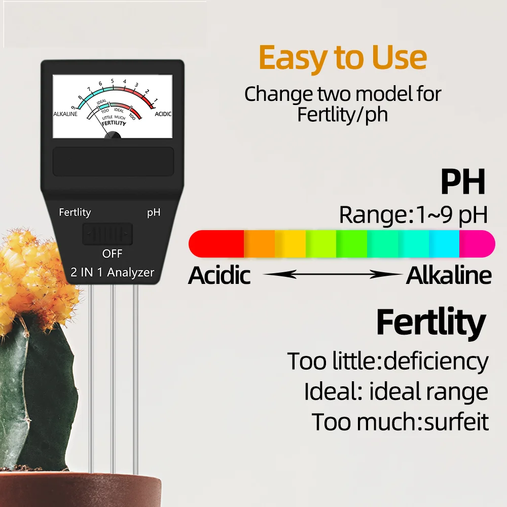 2 in 1 / 4 in 1 Soil Moisture PH Meter Acidity Humidity Tester Metal Sensor Probe 3~8 PH Hygrometer for Planting Garden Garden T