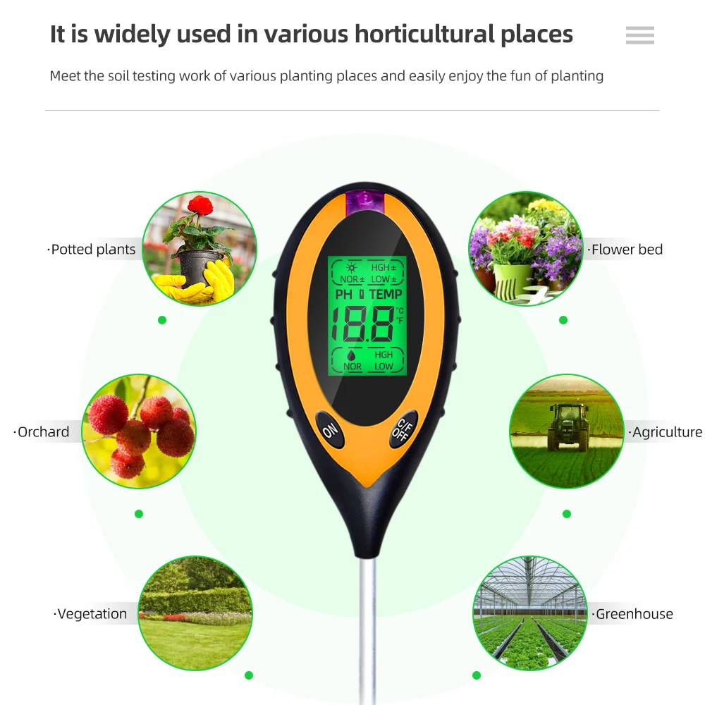 2 in 1 / 4 in 1 Soil Moisture PH Meter Acidity Humidity Tester Metal Sensor Probe 3~8 PH Hygrometer for Planting Garden Garden T