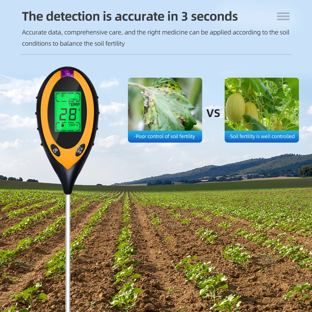 2 in 1 / 4 in 1 Soil Moisture PH Meter Acidity Humidity Tester Metal Sensor Probe 3~8 PH Hygrometer for Planting Garden Garden T