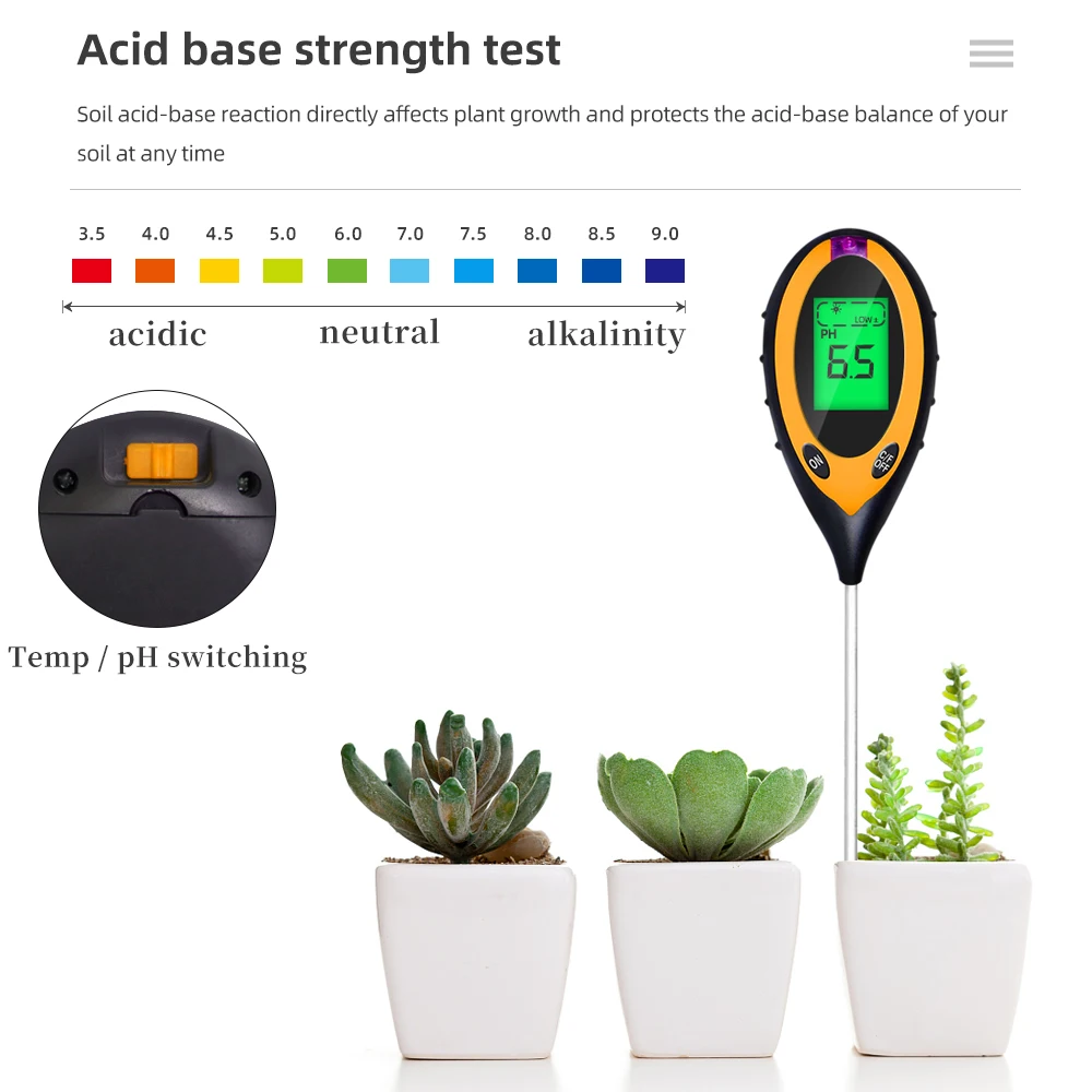 2 in 1 / 4 in 1 Soil Moisture PH Meter Acidity Humidity Tester Metal Sensor Probe 3~8 PH Hygrometer for Planting Garden Garden T