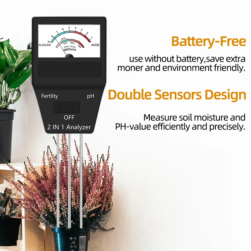 2 in 1 / 4 in 1 Soil Moisture PH Meter Acidity Humidity Tester Metal Sensor Probe 3~8 PH Hygrometer for Planting Garden Garden T