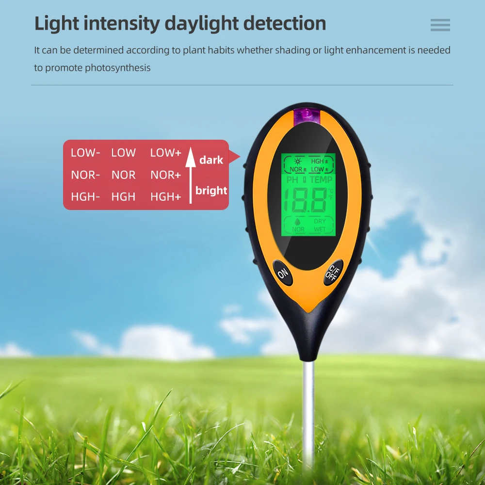2 in 1 / 4 in 1 Soil Moisture PH Meter Acidity Humidity Tester Metal Sensor Probe 3~8 PH Hygrometer for Planting Garden Garden T