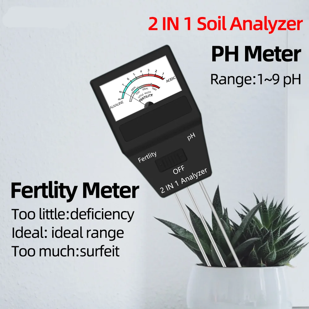 2 in 1 / 4 in 1 Soil Moisture PH Meter Acidity Humidity Tester Metal Sensor Probe 3~8 PH Hygrometer for Planting Garden Garden T