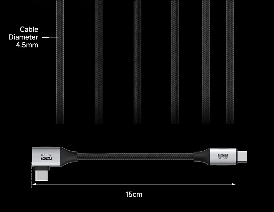 Hagibis USB C to USB C Right Angle Cable 240W 90 Degree Type C Car Fast Charging Cable 80Gbps for Thunderbolt 5 iPhone Macbook