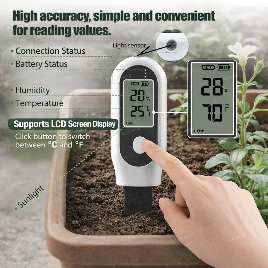Zigbee Soil Moisture Sensor Temperature Humidity Light Fertility Tester Meter Optional 2MQTT& Tuya Smart Life Version For Garden