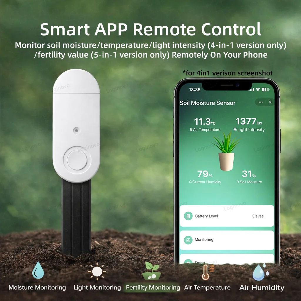 Zigbee Soil Moisture Sensor Temperature Humidity Light Fertility Tester Meter Optional 2MQTT& Tuya Smart Life Version For Garden