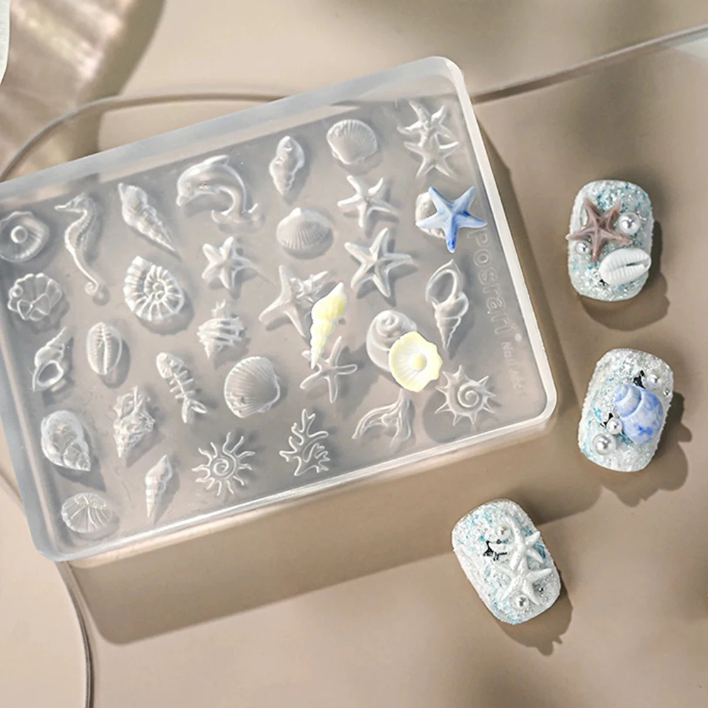 Summer Ocean Silicone Nail Mold 2Styles 3D Gel Manicure Molds Conch Seashell Starfish Charms Supplies Reusable Template Stencils