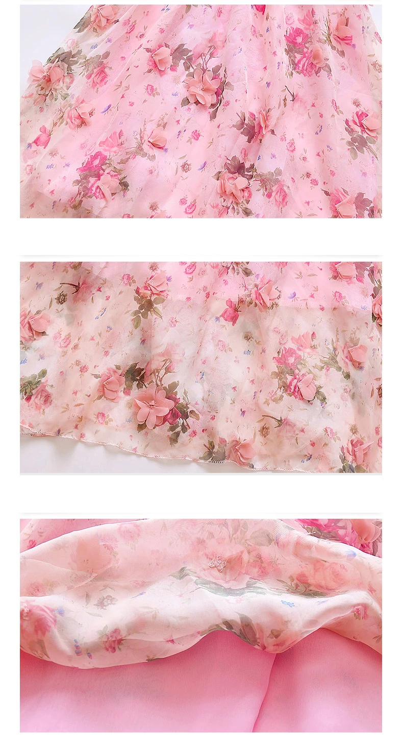 Girls Flower Bohemian Summer Dress ChildKids Girl Beach Dresses Chiffon Dresses Floral Teenager Girl's Clothes 6 8 10 12 14 Year