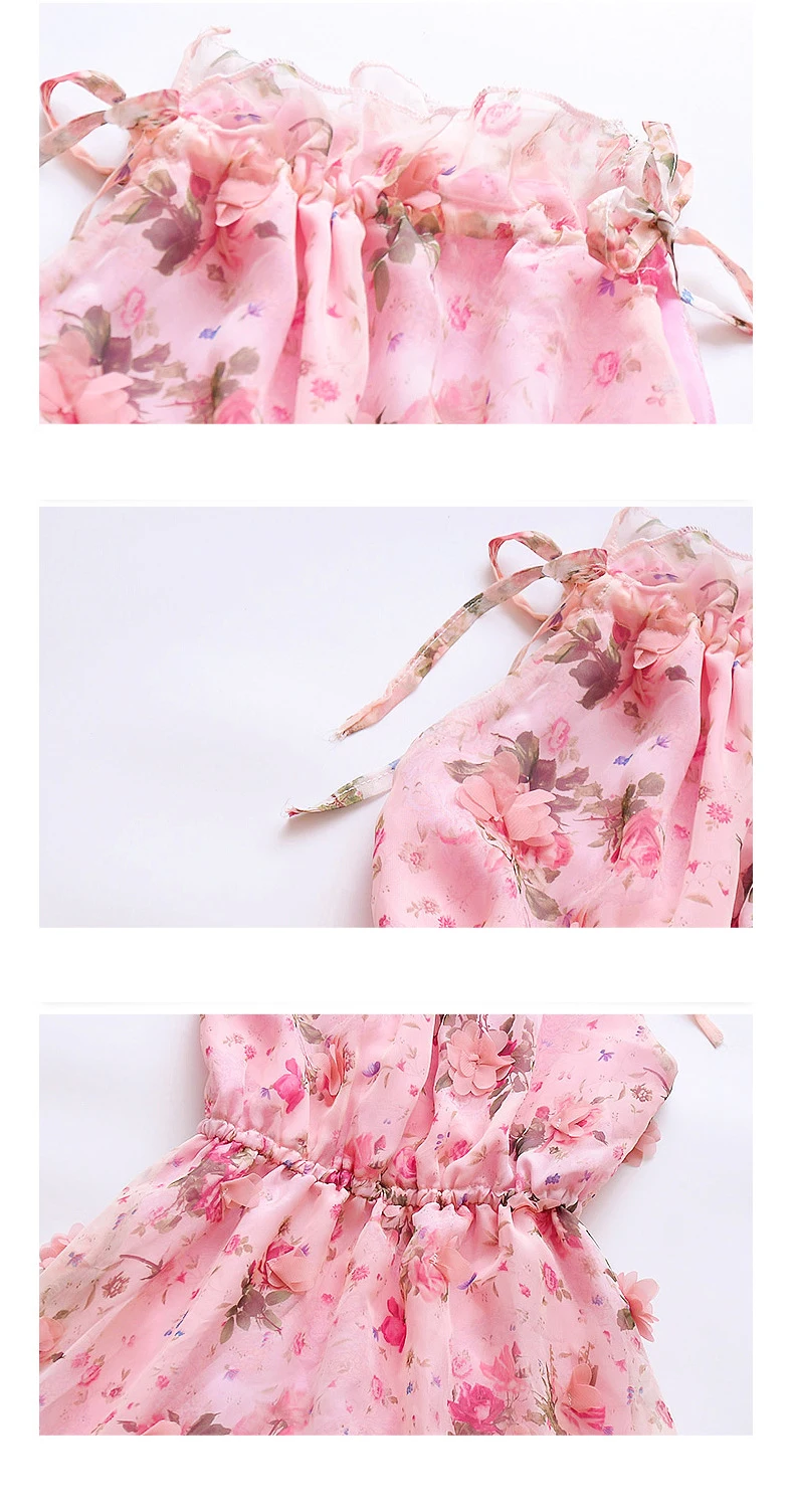 Girls Flower Bohemian Summer Dress ChildKids Girl Beach Dresses Chiffon Dresses Floral Teenager Girl's Clothes 6 8 10 12 14 Year