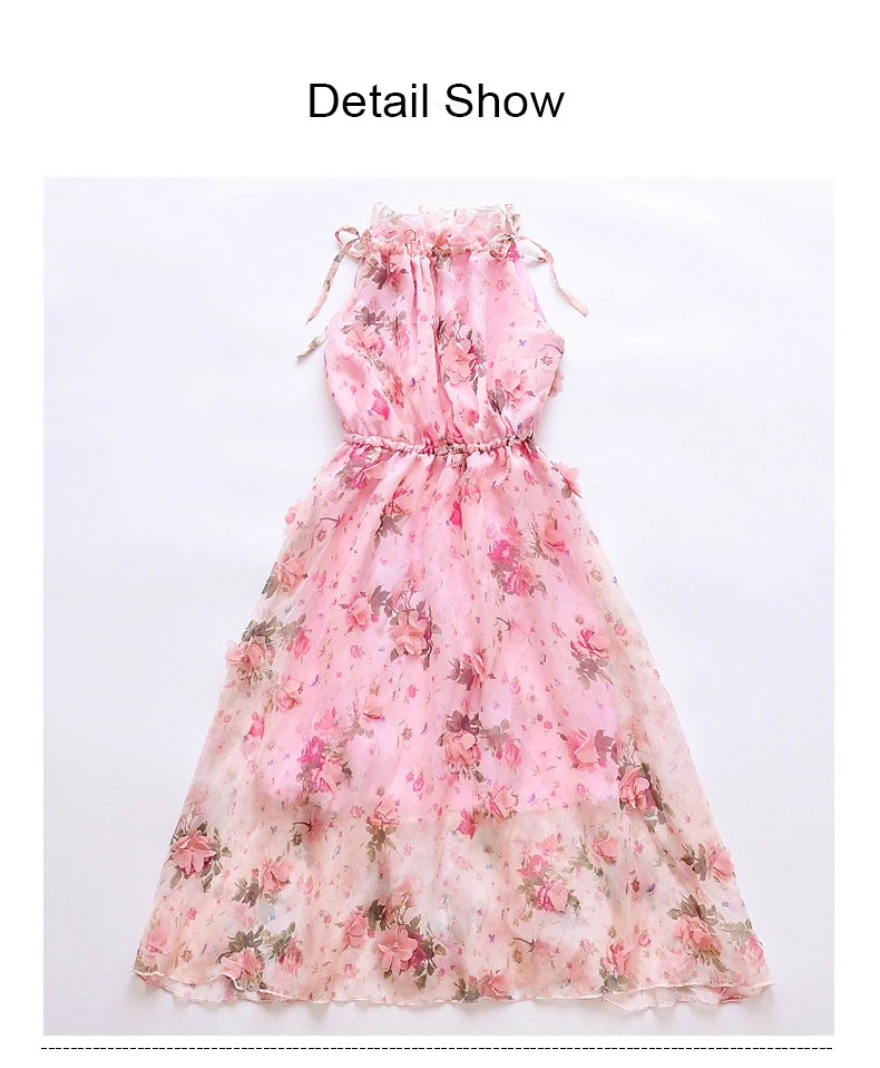 Girls Flower Bohemian Summer Dress ChildKids Girl Beach Dresses Chiffon Dresses Floral Teenager Girl's Clothes 6 8 10 12 14 Year