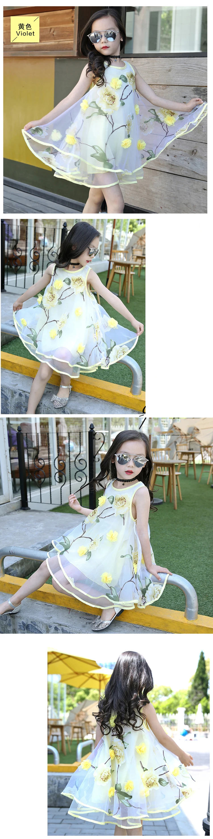 Girls Flower Bohemian Summer Dress ChildKids Girl Beach Dresses Chiffon Dresses Floral Teenager Girl's Clothes 6 8 10 12 14 Year