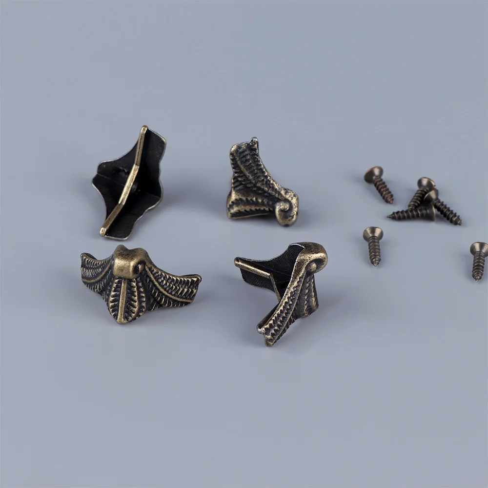 4PCS/set Antique Corner Protector Bronze Jewelry Chest Box Wooden Case Decorative Feet Leg Metal Corner Bracket Hardware