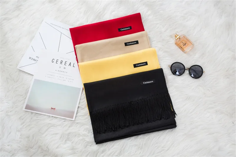Fashion women scarf thin shawls Solid Color Women Scarf Winter Hijabs Tassels Long Cashmere Like Pashmina Hijabs Scarves Wraps