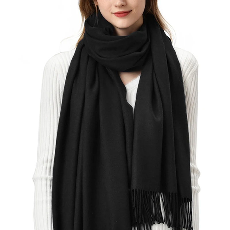 Fashion women scarf thin shawls Solid Color Women Scarf Winter Hijabs Tassels Long Cashmere Like Pashmina Hijabs Scarves Wraps