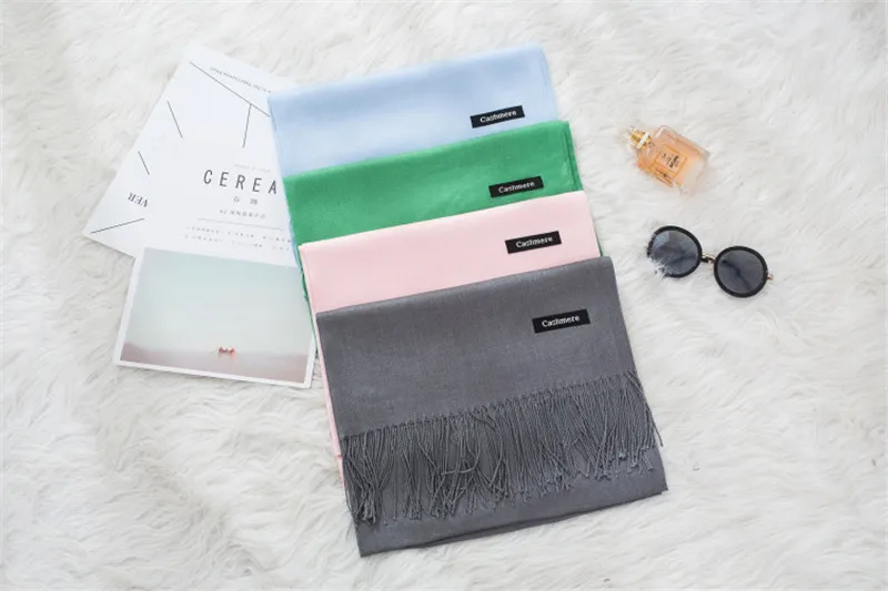 Fashion women scarf thin shawls Solid Color Women Scarf Winter Hijabs Tassels Long Cashmere Like Pashmina Hijabs Scarves Wraps