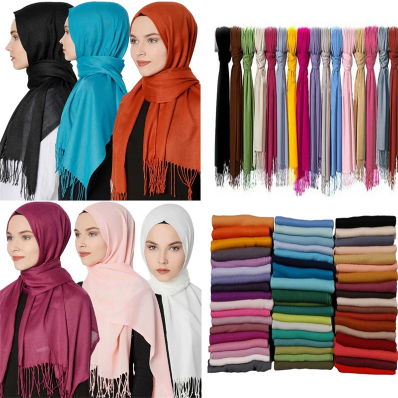 Fashion women scarf thin shawls Solid Color Women Scarf Winter Hijabs Tassels Long Cashmere Like Pashmina Hijabs Scarves Wraps