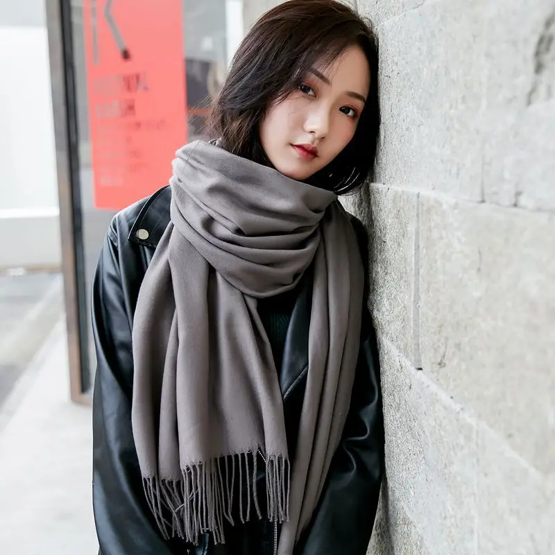 Fashion women scarf thin shawls Solid Color Women Scarf Winter Hijabs Tassels Long Cashmere Like Pashmina Hijabs Scarves Wraps