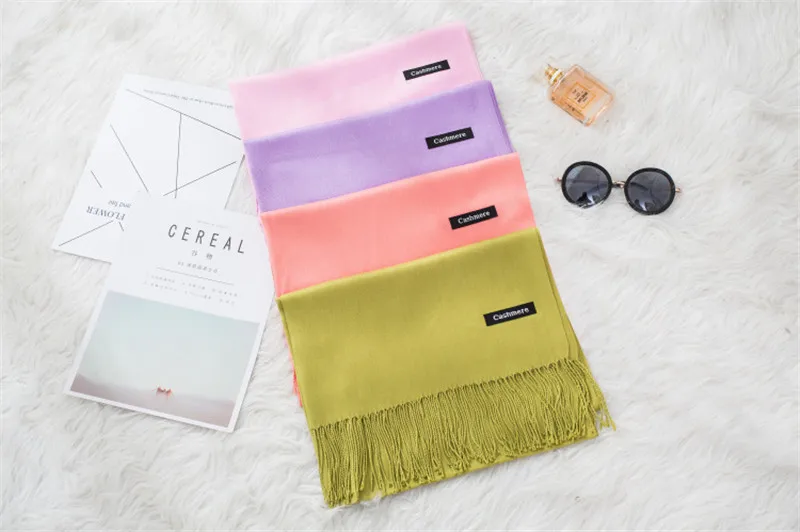 Fashion women scarf thin shawls Solid Color Women Scarf Winter Hijabs Tassels Long Cashmere Like Pashmina Hijabs Scarves Wraps
