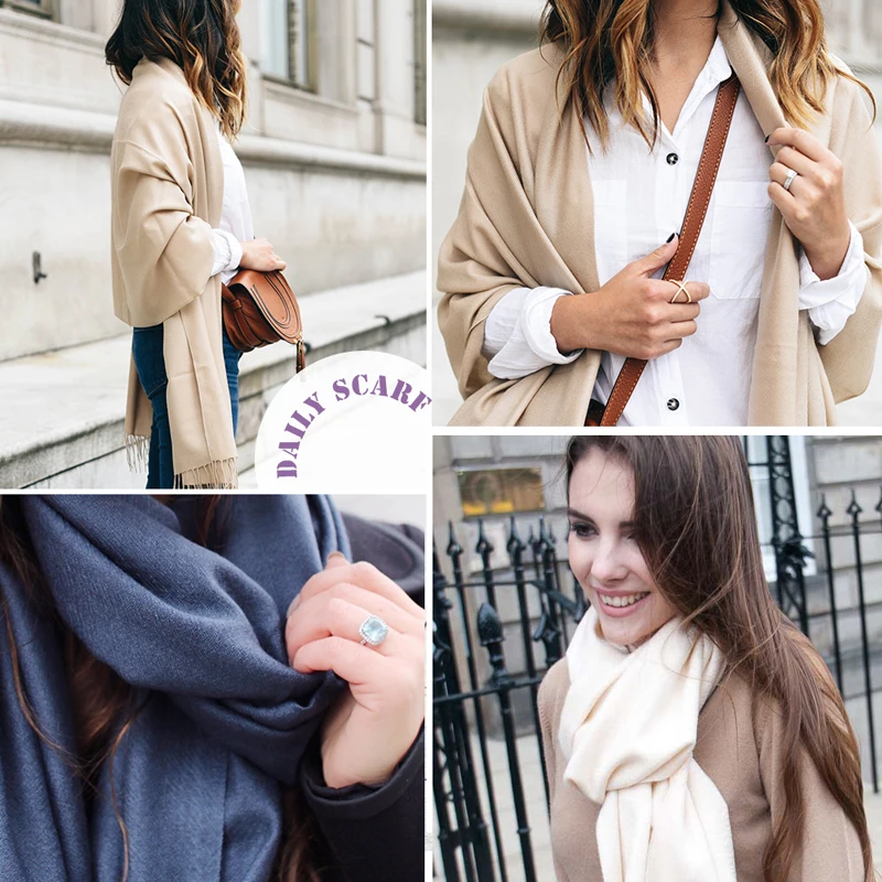 Fashion women scarf thin shawls Solid Color Women Scarf Winter Hijabs Tassels Long Cashmere Like Pashmina Hijabs Scarves Wraps