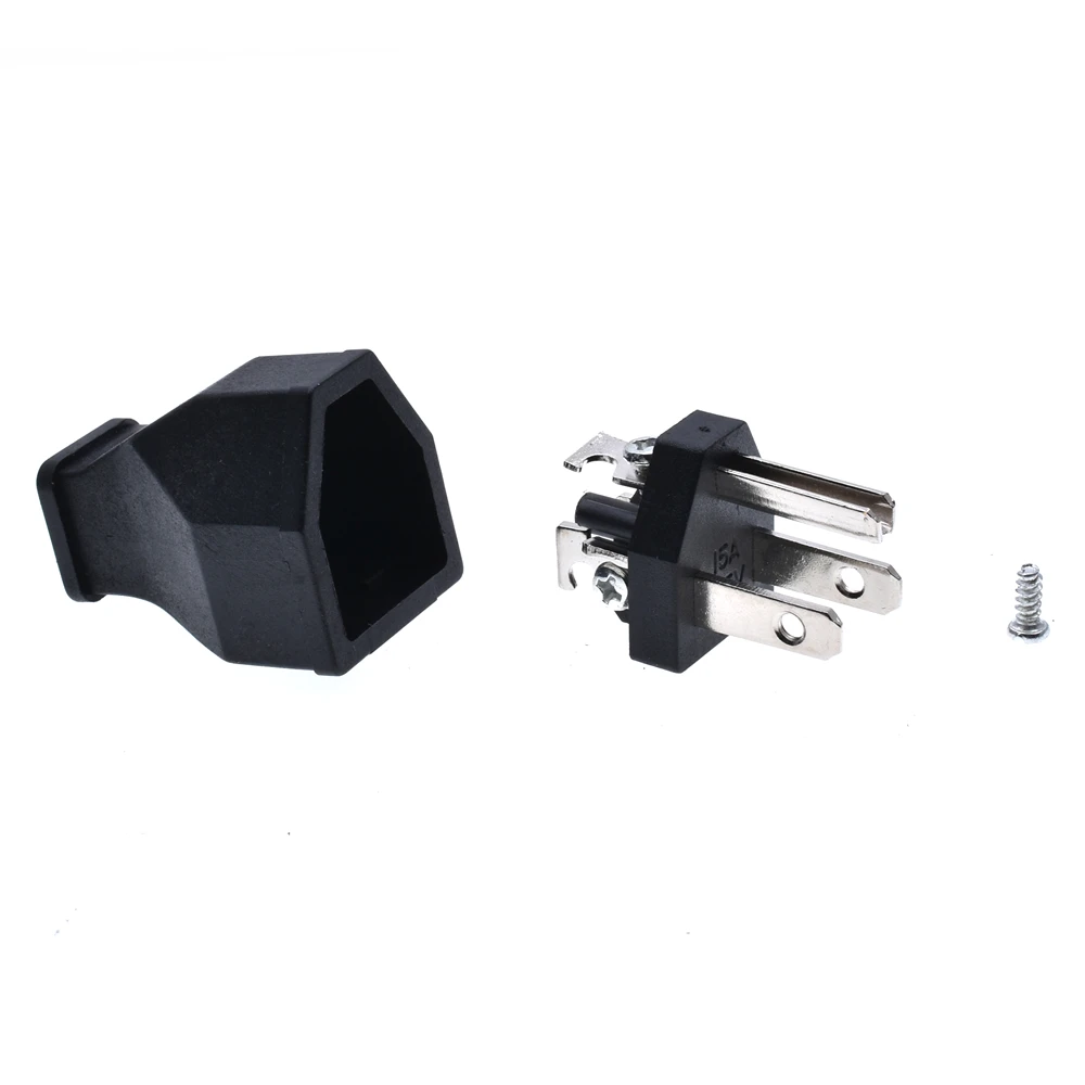 Black Copper American 3 Pins Power Plug Elcectrical AC 125V 15A US Power Cord Detachable Industrial Plug Socket