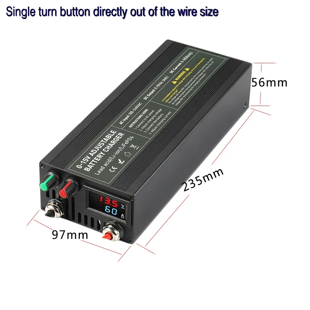 60A100A CC CV Adjustable Battery Charger Power Supply, 0-15V Smart Fast Charger for Li-ion & 14.6V LiFePO4 Battery, 100-240V AC
