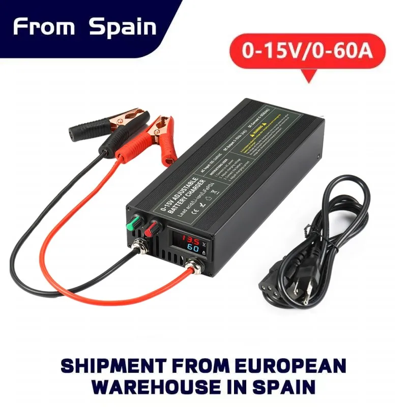 60A100A CC CV Adjustable Battery Charger Power Supply, 0-15V Smart Fast Charger for Li-ion & 14.6V LiFePO4 Battery, 100-240V AC