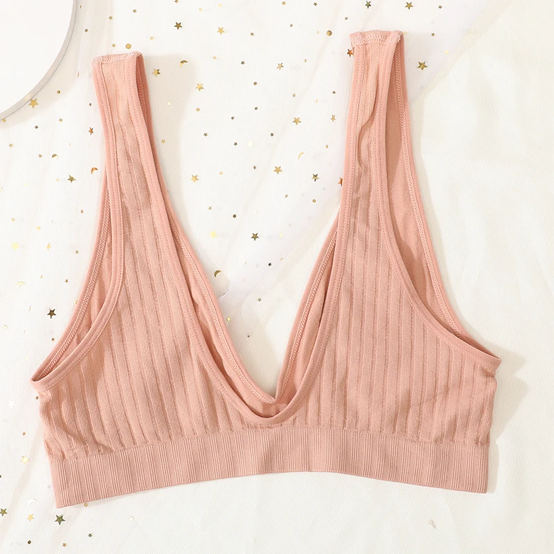 Women Seamless Bra And Panties Set Sexy Ribbed Bra Top Low Waist Thongs Wire-free Brassiere No Pads Comfort Intimates M-XL