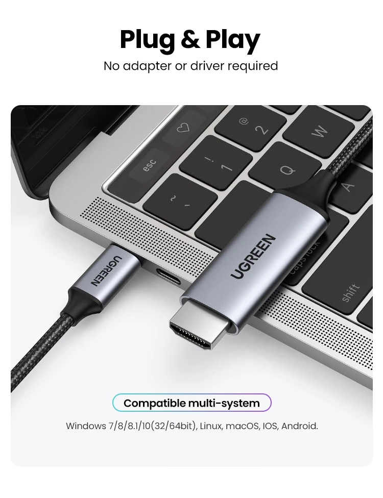 UGREEN USB Type C to HDMI Adapter 4K for TV USB C Cable for PC Macbook Pro iPad Pro Samsung Galaxy Pixelbook Xiaomi USB C HDMI