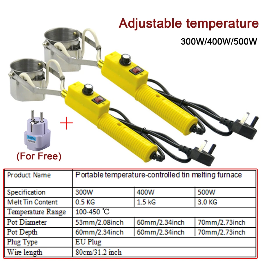 300W/400W/500W Portable Solder Pot Tin Melting Furnace Handheld Adjustable Temperature Control Desoldering Bath Tool