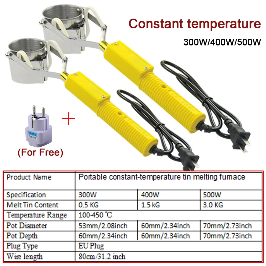 300W/400W/500W Portable Solder Pot Tin Melting Furnace Handheld Adjustable Temperature Control Desoldering Bath Tool