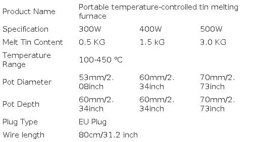 300W/400W/500W Portable Solder Pot Tin Melting Furnace Handheld Adjustable Temperature Control Desoldering Bath Tool