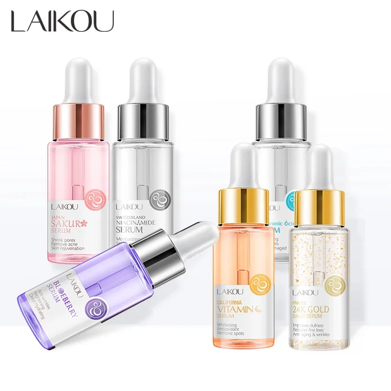 LAIKOU Serum Japan Sakura Essence Moisturizing Hyaluronic Acid Pure 24K Gold Brightening Vitamin C Face Serum Care Skin