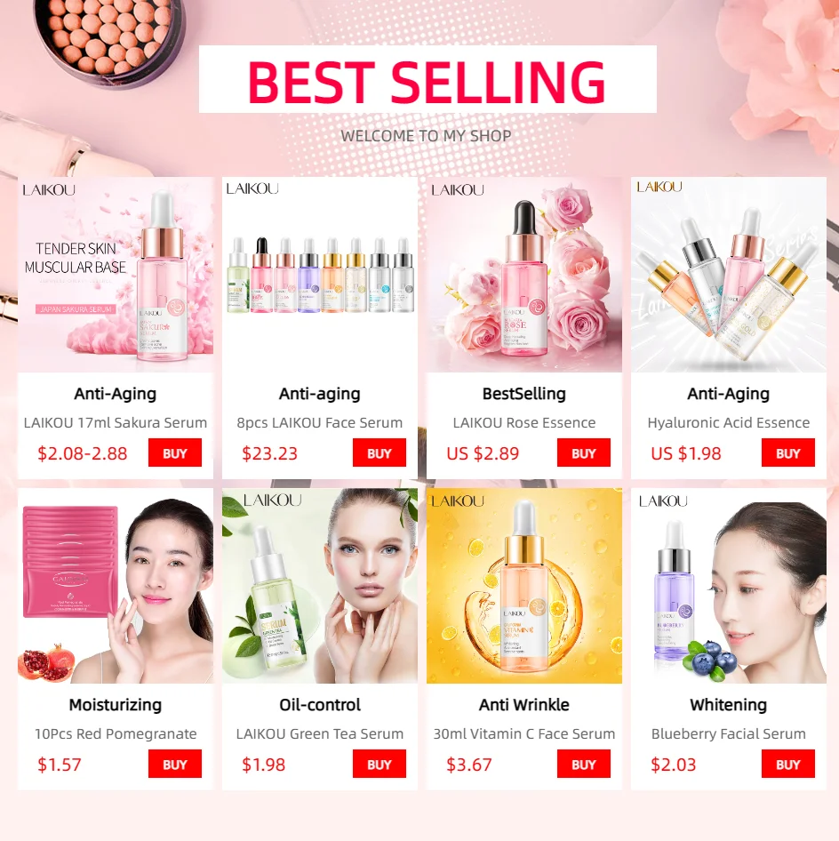 LAIKOU Serum Japan Sakura Essence Moisturizing Hyaluronic Acid Pure 24K Gold Brightening Vitamin C Face Serum Care Skin