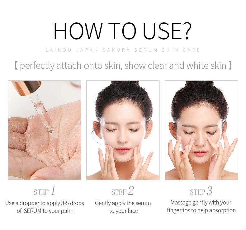 LAIKOU Serum Japan Sakura Essence Moisturizing Hyaluronic Acid Pure 24K Gold Brightening Vitamin C Face Serum Care Skin