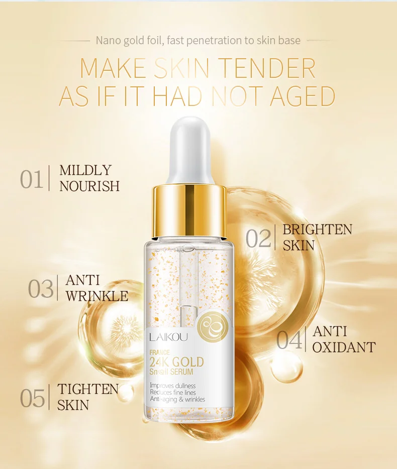 LAIKOU Serum Japan Sakura Essence Moisturizing Hyaluronic Acid Pure 24K Gold Brightening Vitamin C Face Serum Care Skin