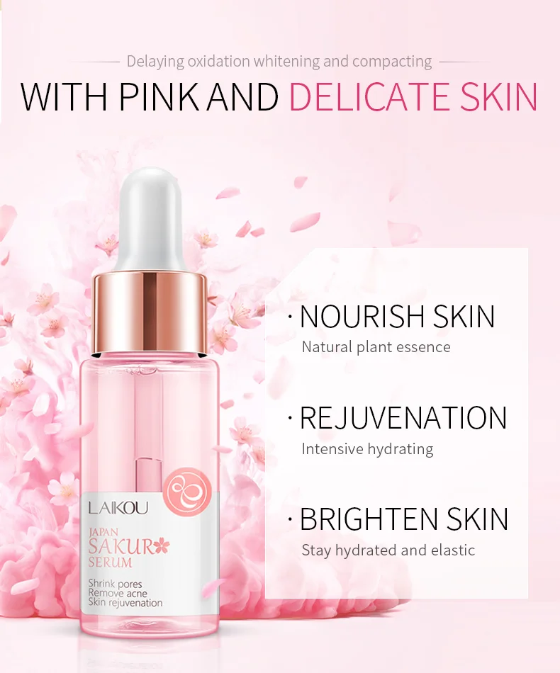 LAIKOU Serum Japan Sakura Essence Moisturizing Hyaluronic Acid Pure 24K Gold Brightening Vitamin C Face Serum Care Skin