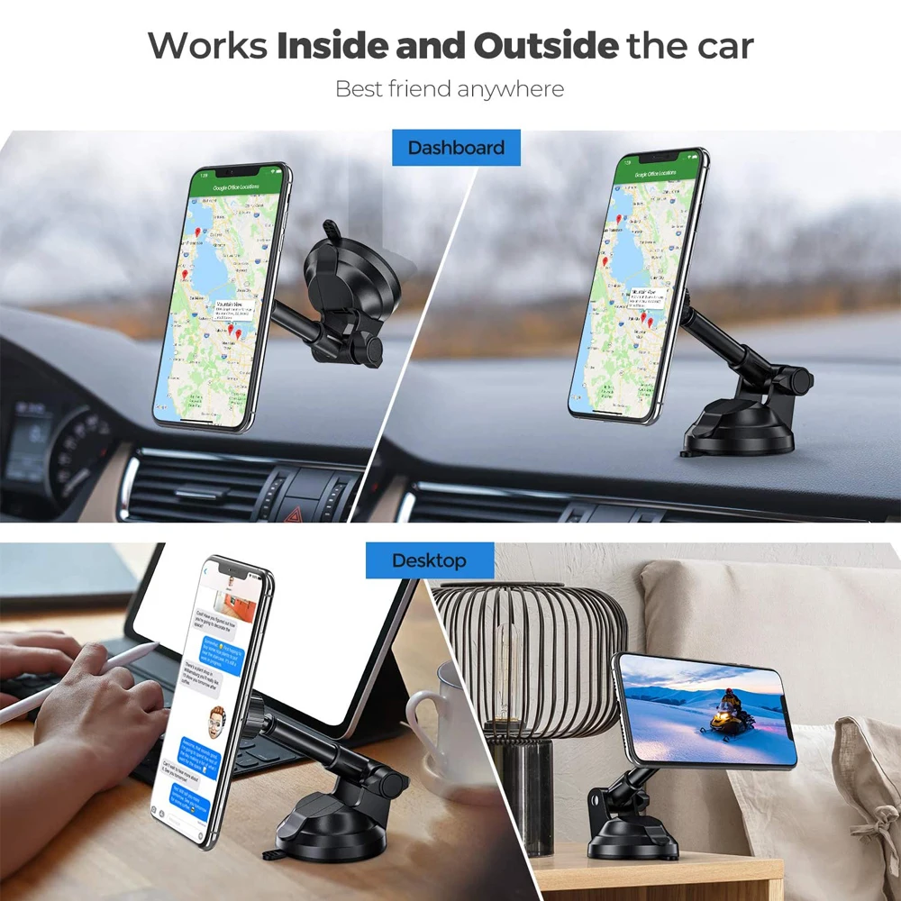 Magnetic Car Phone Mount Universal Suction Cup Car Phone Holder Magnet Mobile Phone Support Stand for iPhone 15 16 17 Samsung