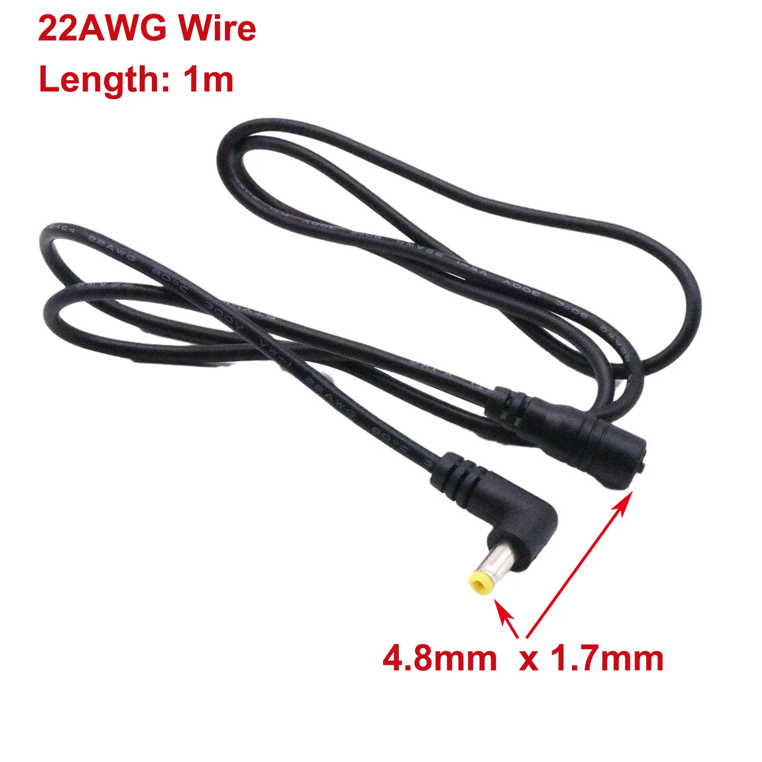 DC Power 4.8mm X 1.7mm Male Right Angle To 4.8mm X 1.7mm Female Extension Adapter Connector Cable Cord