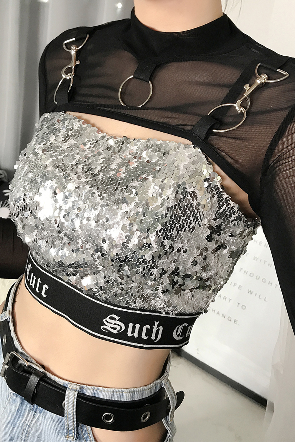 Summer Sexy Mesh See Through T-Shirts Black O-Neck Long Sleeve Turtleneck Sheer Transparent Short Crop Tops Sexy Club Party Top