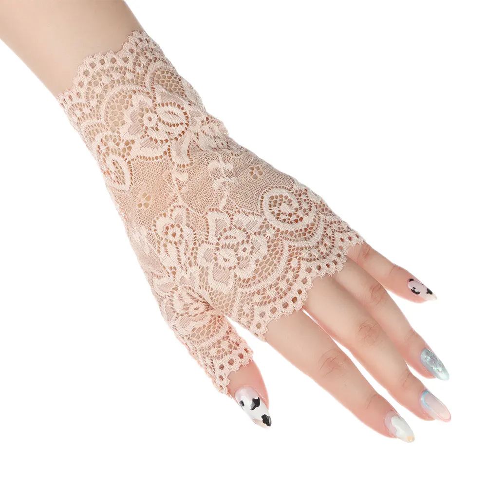 1Pair Fashion Women Lace Gloves Elastic Spring Summer Sunscreen Short Fingerless Driving Gloves Half Finger Mittens