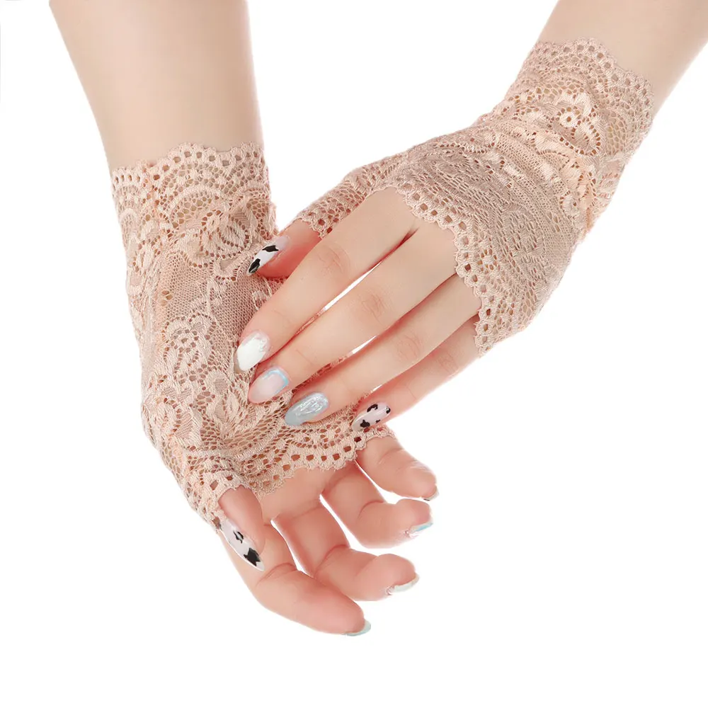 1Pair Fashion Women Lace Gloves Elastic Spring Summer Sunscreen Short Fingerless Driving Gloves Half Finger Mittens