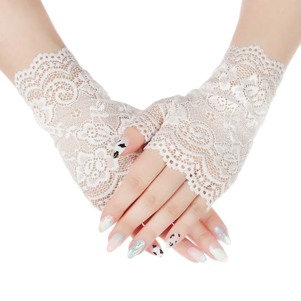 1Pair Fashion Women Lace Gloves Elastic Spring Summer Sunscreen Short Fingerless Driving Gloves Half Finger Mittens