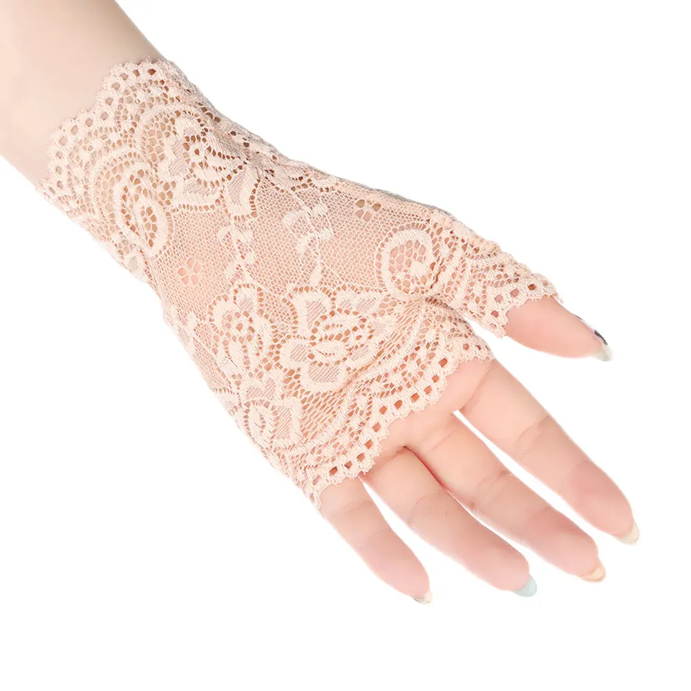 1Pair Fashion Women Lace Gloves Elastic Spring Summer Sunscreen Short Fingerless Driving Gloves Half Finger Mittens