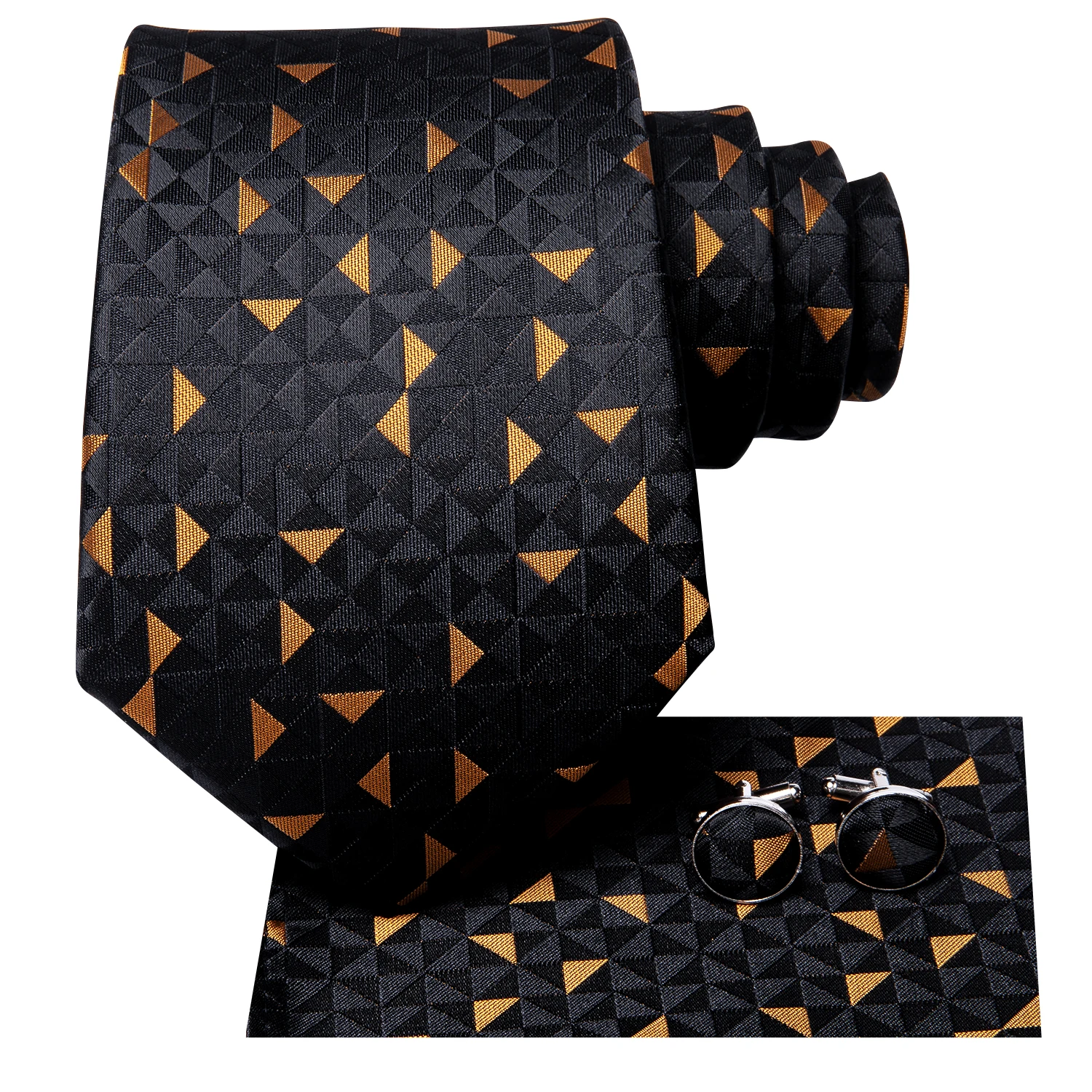 Hi-Tie Black Gold Novelty Silk Wedding Tie For Men Handky Cufflink Set Fashion Designer Gift For Men Necktie Business Party